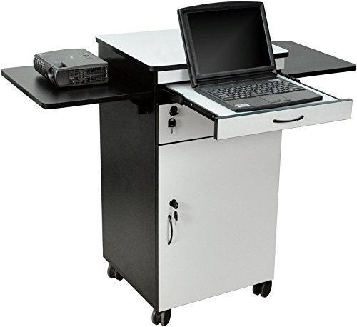 Luxor WPSDD3 Wood Multimedia Workstation Cart, 38 inches High; Durable Black/Gray Laminate Finish