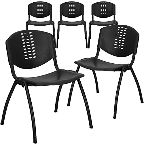 Flash Furniture 5 Pack HERCULES Series Black Plastic Stack Chair - 880 lb. Capacity