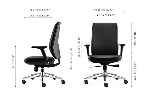 ALFA Furnishing Genuine Leather Executive Office Chair with Adjustable Backrest & Aluminum Base, Lumbar Support Leather Chair with Adjustable 3D Armrests – Black