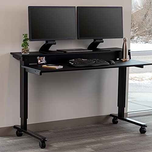 S Stand Up Desk Store Crank Adjustable Two Tier Standing Desk (Black Frame/Black Top, 60" Wide)