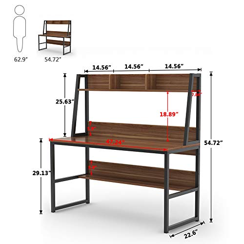 Tribesigns Computer Desk with Hutch, 47 Inches Home Office Desk with Space Saving Design with Bookshelf for Small Spaces (Dark Walnut)