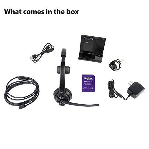 Plantronics Savi 8210 Wireless DECT Headset System Bundle with Headset Advisor Wipe- Compatible with PC, Mobile and Desk Phone