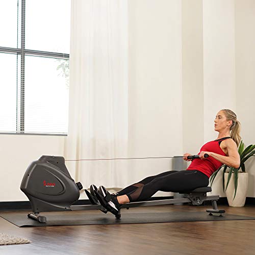 Sunny Health & Fitness Compact Folding Magnetic Rowing Machine with LCD Monitor, Bottle Holder, 43 Inch Slide Rail, 285 LB Max Weight - Synergy Power Motion - SF-RW5801, Silver