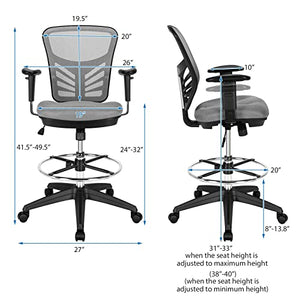 None Mesh Drafting Chair Office Chair w/Adjustable Armrests & Foot-Ring Grey (D 25" x 25" x 36.5")