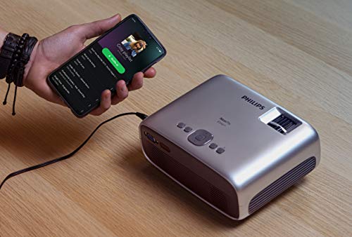 Philips NeoPix Easy+ Mini Video Projector, 2,600 Led Lumens, 80 Inch Display, Wi-Fi Screen Mirroring, Bluetooth, Built-in Media Player, HDMI, USB, microSD, 3.5mm Audio Out