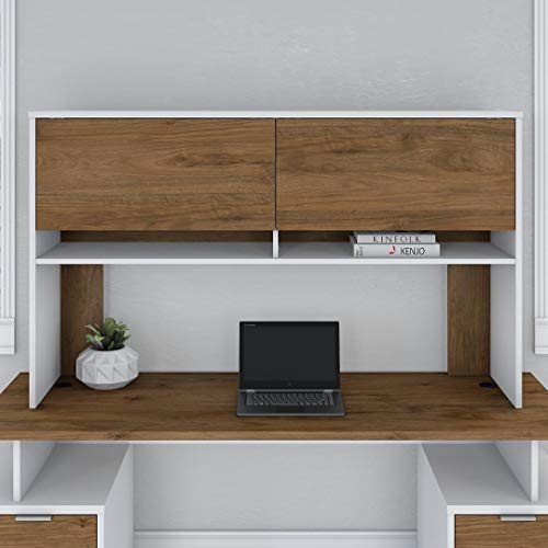 Bush Business Furniture Jamestown 61W Hutch for 72W Desk in White and Walnut