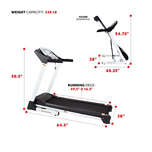 Sunny Health & Fitness SF-T7515 Smart Treadmill with Auto Incline, Speakers, Bluetooth, LCD and Pulse Monitor, Phone Function, 240 LB Max Weight , grey
