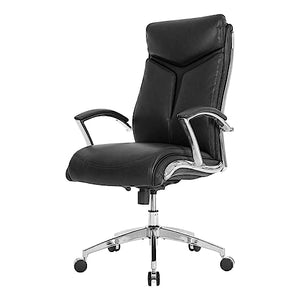 Realspace Modern Comfort Verismo Bonded Leather High-Back Executive Chair, Black/Chrome - BIFMA Compliant