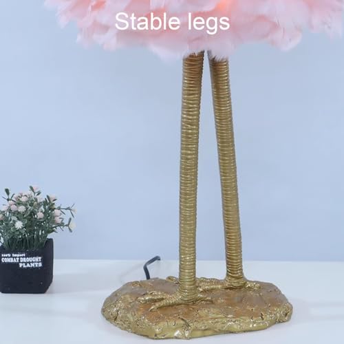 ExaRp Flamingo-shaped LED Desk Lamp with Feather Lampshade - Modern Resin + Goose Feather, 3 Colors, Remote Switch - Bedroom, Living Room, Balcony