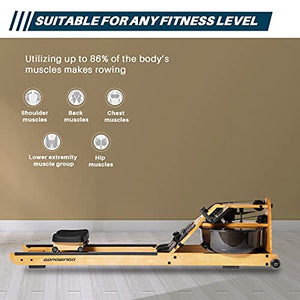 gorowingo Water Rower Rowing Machine, Wooden Row Machine with LCD Monitor & Phone Holder for Home Use Indoor Full Body Exercise