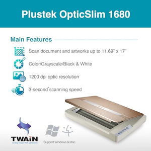 Plustek OpticSlim 1680 - High Speed Large Format Flatbed Scanner