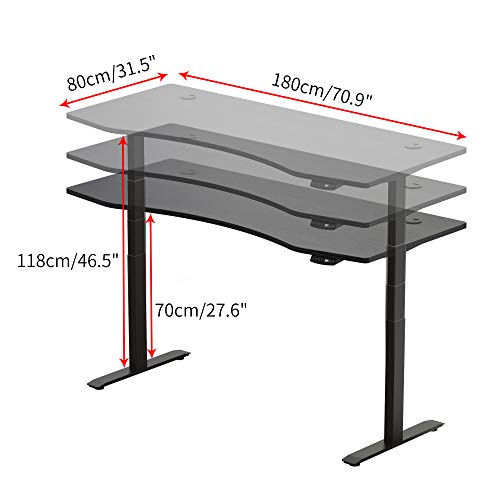Hi5 Ez Electric Height Adjustable Standing Desk with Ergonomic Contoured Tabletop (71"x 31.50") and Dual Motor Lift System for Home Office Workstation (White Frame, Black Top)