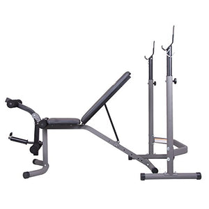 Body Champ Olympic Weight Bench with Leg Extension Curl Lift Developer Attachment, 2-Piece Combo Bench and Squat Rack Stand BCB3780, Gray/Silver