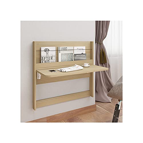 Wall Mounted Computer Desk Folding Drop-Leaf Table Desk with Storage Shelf Wood Home Office Table Workstation for Small Spaces
