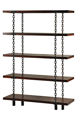 Collective Design 720354122820 Transitional Welded Steel Chain Link Support 5-Shelf Book Case-Dark Walnut Bookcase, Brown