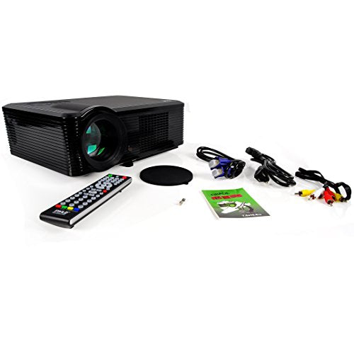 Pyle Updated Video  Projector 5” - LCD Panel LED Cinema Home Theater with Built-in Stereo Speakers, 2 HDMI Ports & Keystone Adjustable Picture Projection for TV PC Computer & Laptop - PRJLE33
