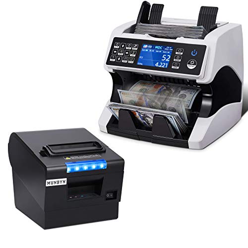 MUNBYN 80mm Receipt Printer and Bank Grade Money Counter Machine Mixed Denomination