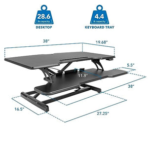 Mount-It! Electric Standing Desk Converter with 38" Tabletop, Height Adjustable Sit Stand Desk Riser, Motorized, Keyboard Tray, Device Slot - Black