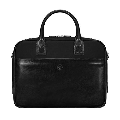 Maxwell Scott Men’s Luxury Quality Water-Resistant Canvas & Leather 15 Inch Laptop Bag - Calvino Canvas Black