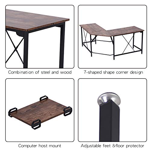 Dawoo L Shaped Desk, Gaming Computer Corner Desk Pc Studio Table Workstation for Home Office,150cm(L)60cm(W)75cm(H)(Rustic Brown)