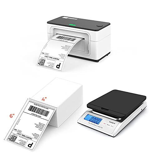 MUNBYN Label Printer with Stack of Shipping Label Paper, Digital Shipping Scale