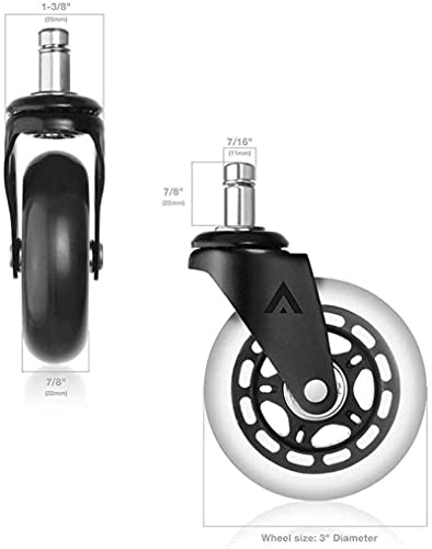 Castor 5part Replacement Office Chair Castors with Universal Shaft - High Performance Floor Protection 3-inch Wheels - DIY Replacement Parts