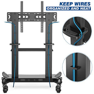 Rfiver Heavy Duty Mobile TV Cart for 60-120 Inch TVs up to 300 lbs, Rolling Stand with Extra Large Shelf, Max VESA 1000x600, Black