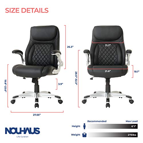 NOUHAUS +Posture Ergonomic PU Leather Office Chair. Click5 Lumbar Support with FlipAdjust Armrests. Modern Executive Chair and Computer Desk Chair (Black)