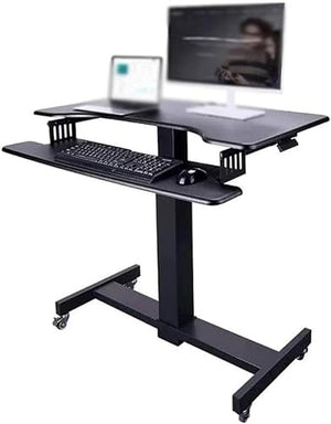 hsmag Mobile Standing Desk with Wheels, Height Adjustable Sit Stand Up Computer Workstation Table, Rolling Laptop Desk - Black