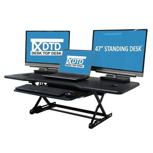 DTD - Height adjustable standing desk riser with sliding keyboard tray, 47-Inch, (Large size, Black)
