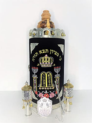 GORGEOUS BEAUTY&CARE Hand Made Sefer Torah Scroll Replica 19.5" Sefaradic Judaica - Rimonim and Yad