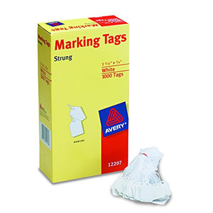 Avery White Marking Tags Strung, 1.093 x 0.75 Inches, Pack of 1000 (12207)