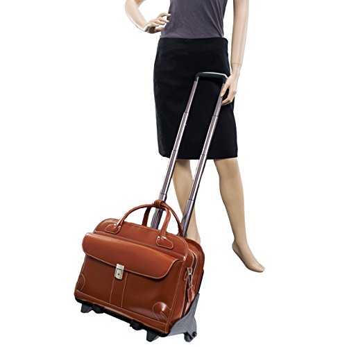 McKlein, W Series, Lakewood, Top Grain Cowhide Leather, 15" Leather Fly-Through Checkpoint-Friendly Patented Detachable -Wheeled Ladies' Laptop Briefcase, Brown (96614)