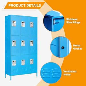 STANI Metal Lockers with Shelves, 9 Doors Lockable Steel Cabinet (Blue)