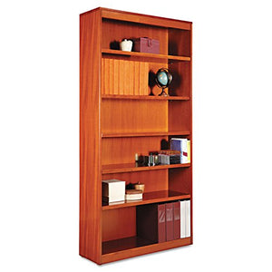 Alera BCS67236MC Square Corner Wood Bookcase, Six-Shelf, 35-5/8w X 11-3/4d X 72h, Medium Cherry