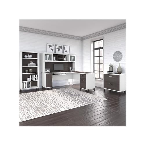 Bush Furniture Somerset 72W L Shaped Desk Set in White/Storm Gray
