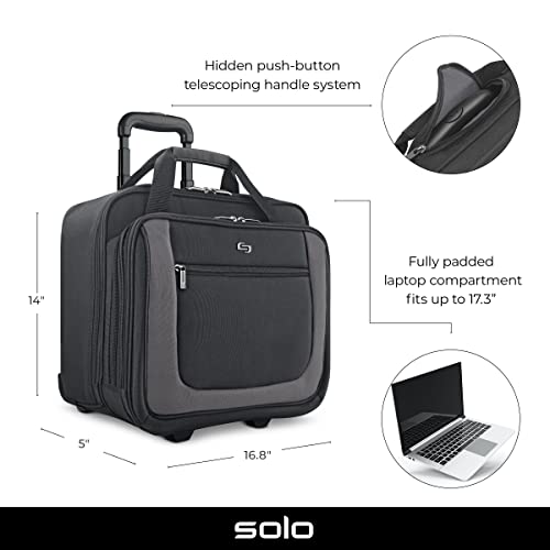 solo Bryant Rolling Bag with Wheels, Fits Up to 17.3-Inch Laptop, Black/Grey, 14" x 16.8" x 5"