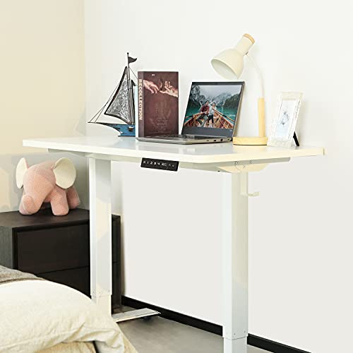 ELIVED Dual Motor Electric Standing Desk, 48 x 24 inches Height Adjustable Desk, Sit Stand Desk with Whole-Piece Tabletop and Memory for Home Office Workstation (White)