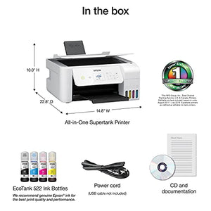 Epson EcoTank ET Series All-in-One Supertank Inkjet Printer for Cartridge-Free Home Printing, Wireless, Print, Scan, Copy - White