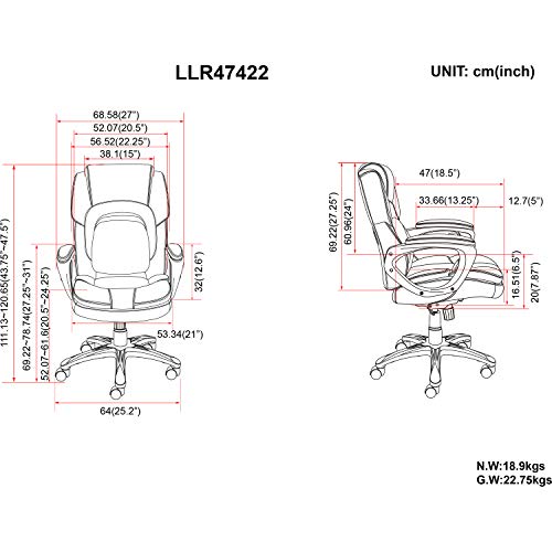 Lorell 47422 Wellness by Design Chair, 46.8" x 26.8" x 30", Black