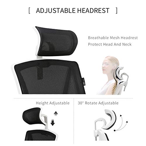 Hbada Reclining Office Desk Chair | Adjustable High-Back Ergonomic Computer Mesh Recliner | Home Office Chairs with Footrest and Lumbar Support, White