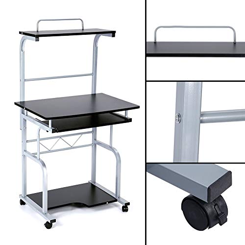 Portable Wooden Computer Desk Rolling Mobile Stand Workstation Laptop Table for Home Office Black