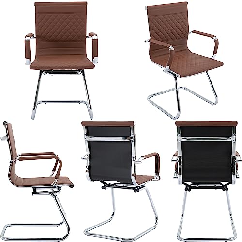 BESTANO Office Guest Chairs Set of 6 - Modern Mid Back PU Leather Reception Chairs