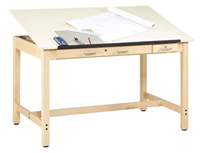 Diversified Woodcrafts IDT-102 Instructors Art and Drafting Table with Dovetailed Drawers and Plastic Laminate Top, 60" Width x 37" Height x 37-1/2" Depth