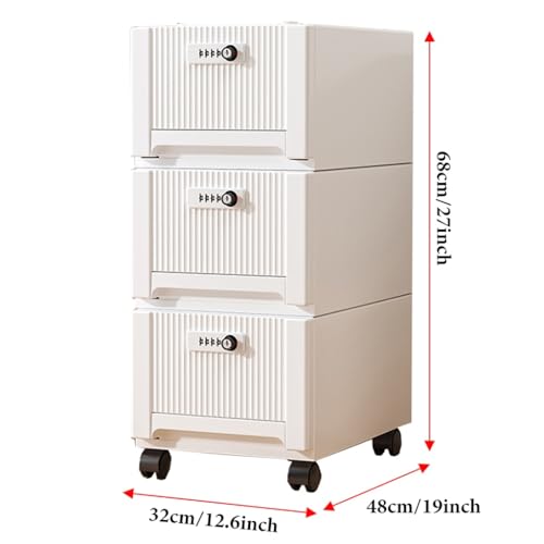 Nieke 3 Drawer Mobile Rolling White with Lock, Under Desk Storage Drawers - Home Office Storage Cart