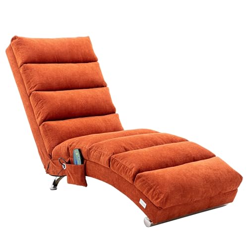 Poly Fabric Ergonomic Backrest Lounges with Side Pocket Orange Plaid