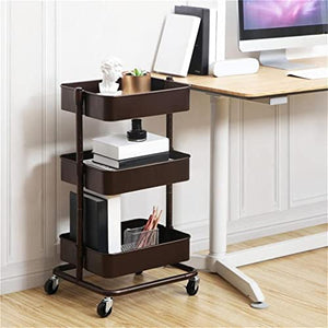VejiA 3-Tier Metal Rolling Cart with Adjustable Shelves and Brakes
