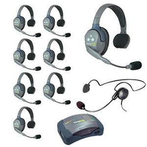 EARTEC 9-Person Wireless Intercom System with 8 Ultralite Single Ear Headsets and 1 Cyber Headset