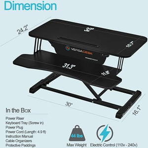 VERSADESK PowerRiser 32 Inch Electric Standing Desk Converter for Dual Monitor, Laptop Workstation