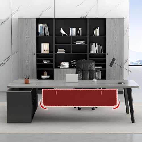 KWOKING Modern L-Shape Executive Desk with Steel Base - White 78.7"L x 23.6"W x 29.5"H